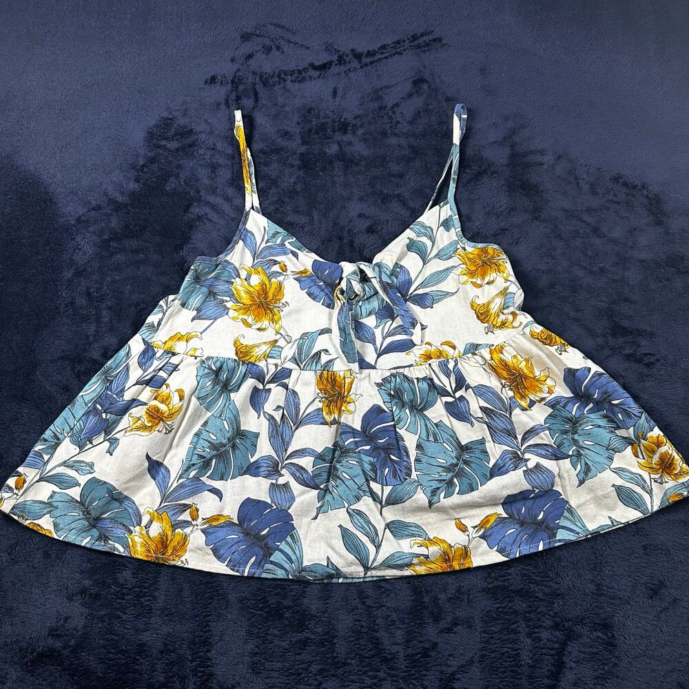 Vine & Love Linen Blend Floral Peplum Tank SMALL
